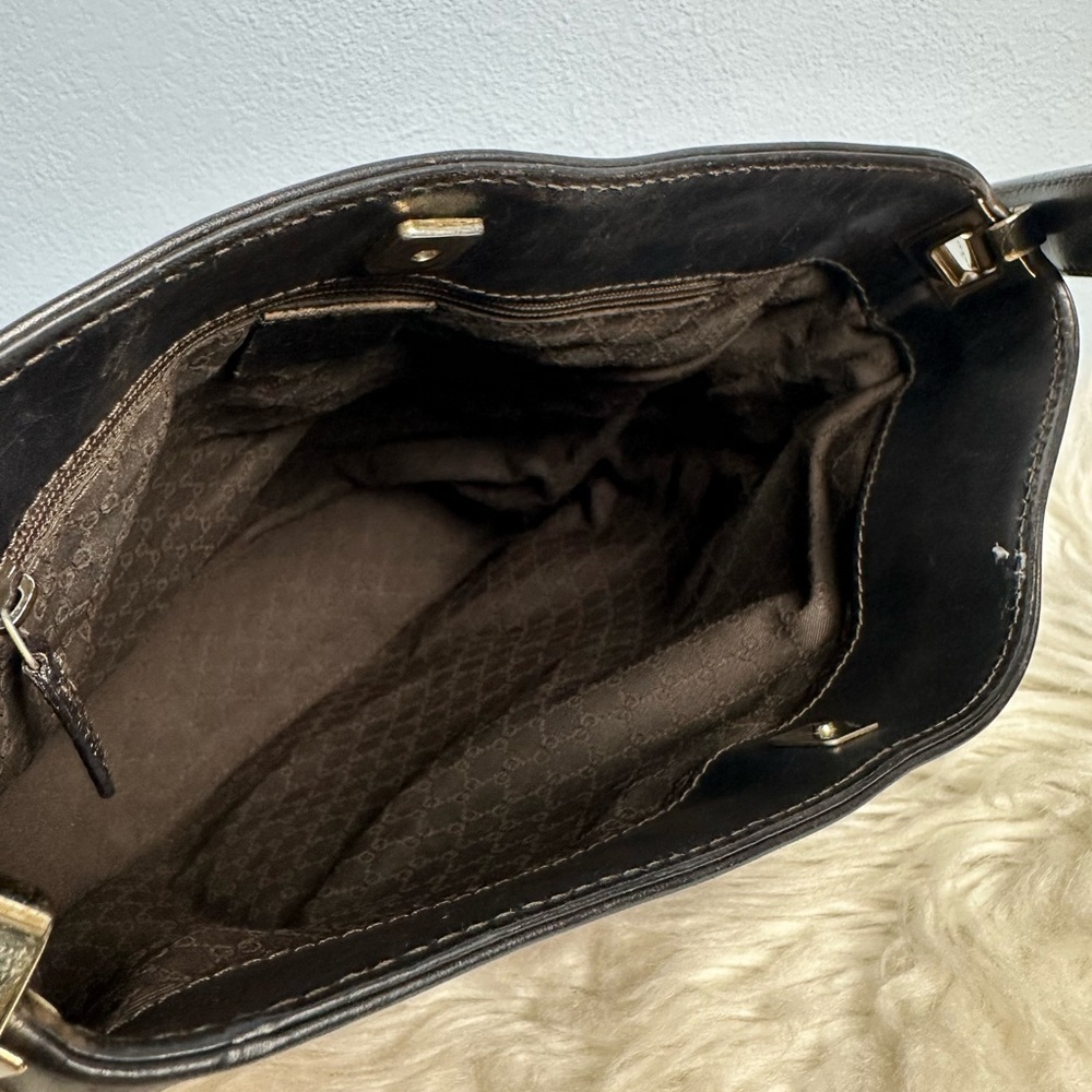 Vintage Gucci Web Stripe Canvas Leather Shoulder Hobo Bag Brown Red Green - Picture 7 of 16